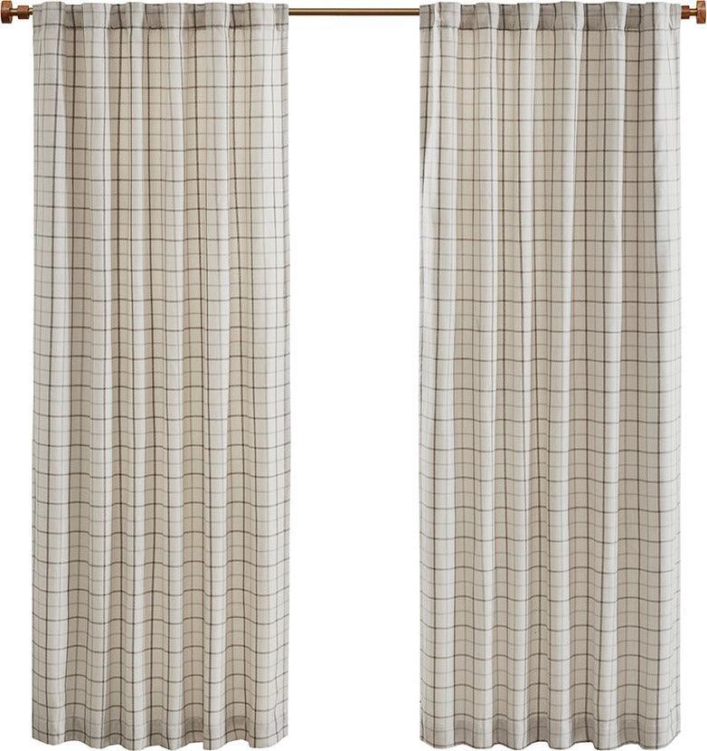 Olliix.com Curtains - Anaheim 95" Plaid Rod Pocket and Back Tab Panel with Fleece Lining Natural