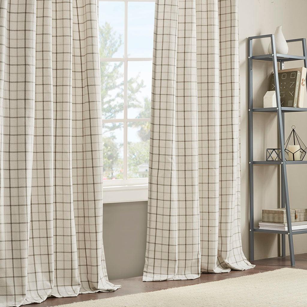 Olliix.com Curtains - Anaheim 95" Plaid Rod Pocket and Back Tab Panel with Fleece Lining Natural