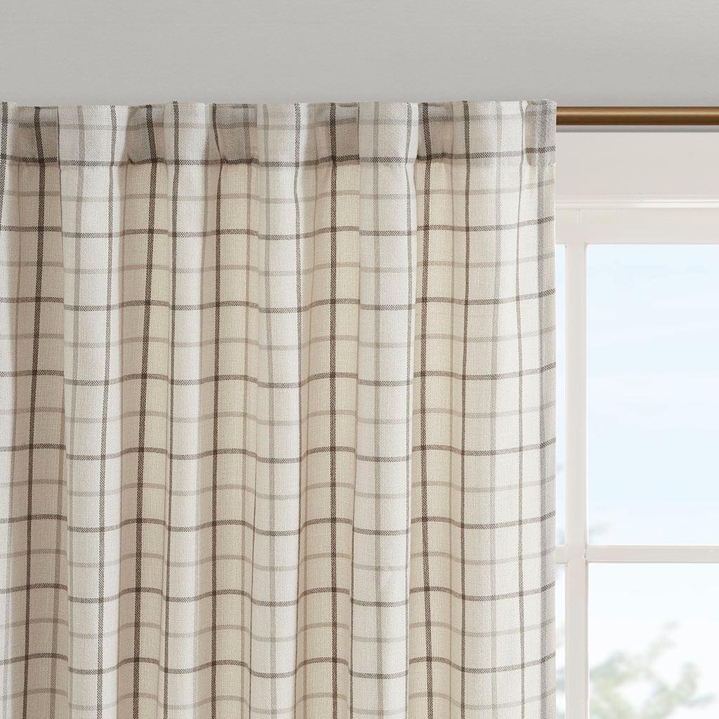 Olliix.com Curtains - Anaheim 95" Plaid Rod Pocket and Back Tab Panel with Fleece Lining Natural