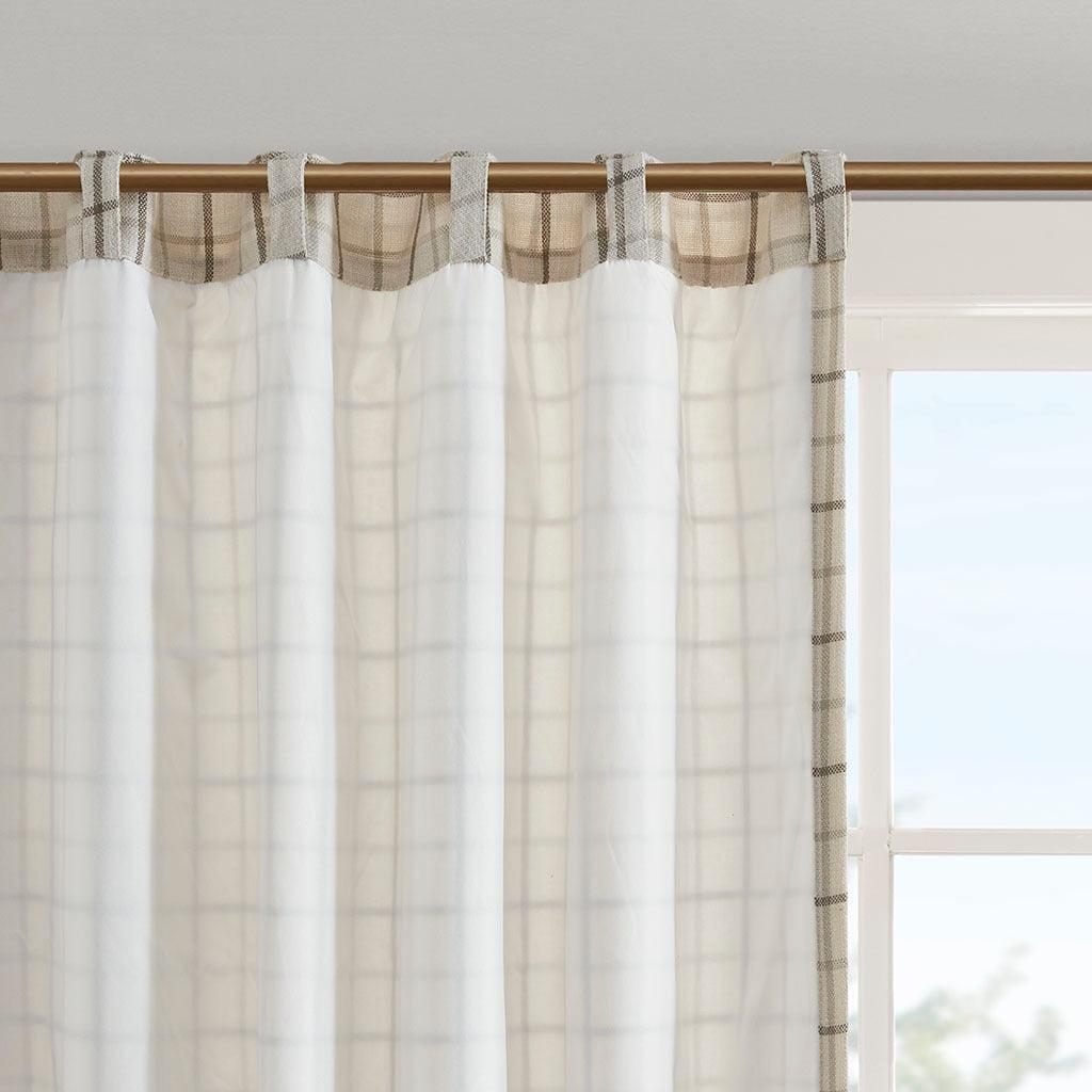 Olliix.com Curtains - Anaheim 95" Plaid Rod Pocket and Back Tab Panel with Fleece Lining Natural
