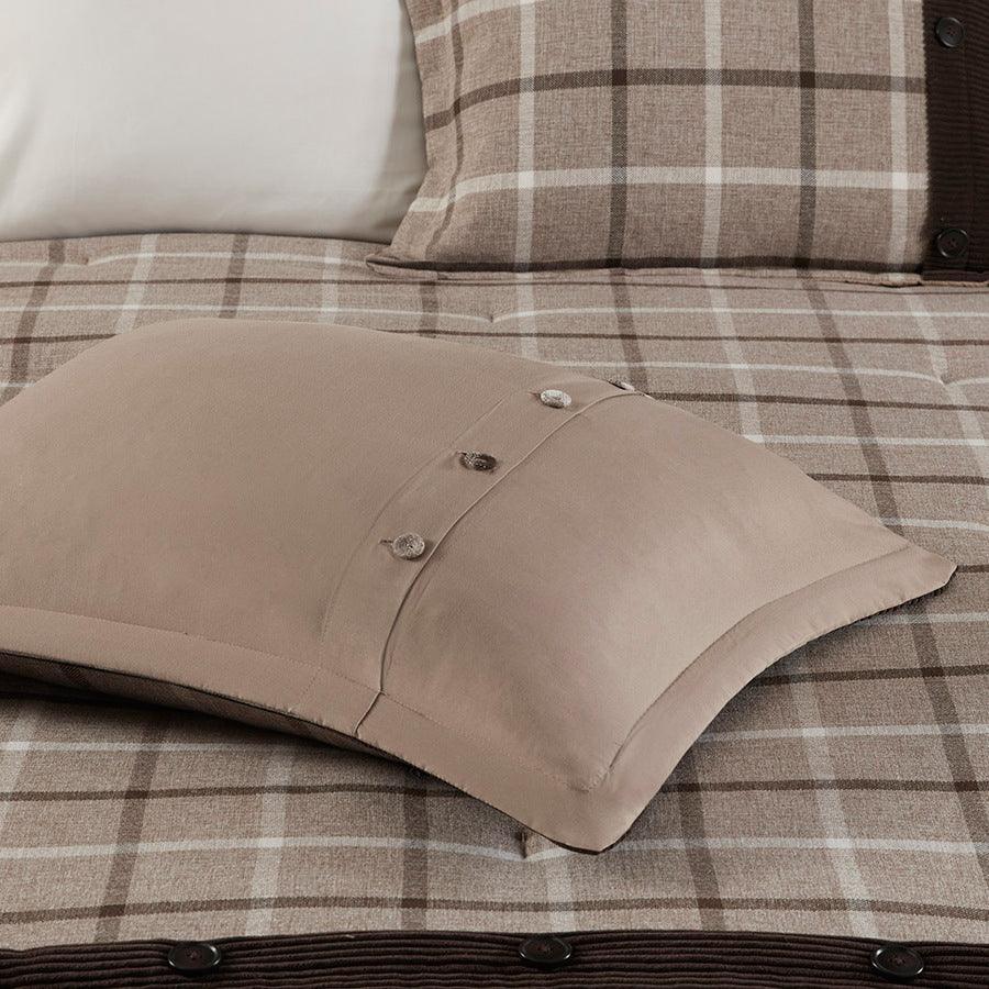 Olliix.com Comforters & Blankets - Anaheim King/California King 4 Piece Plaid Lodge & Cabin Comforter Set Tan & Brown