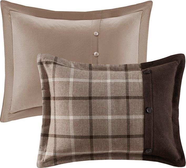 Olliix.com Comforters & Blankets - Anaheim King/California King 4 Piece Plaid Lodge & Cabin Comforter Set Tan & Brown