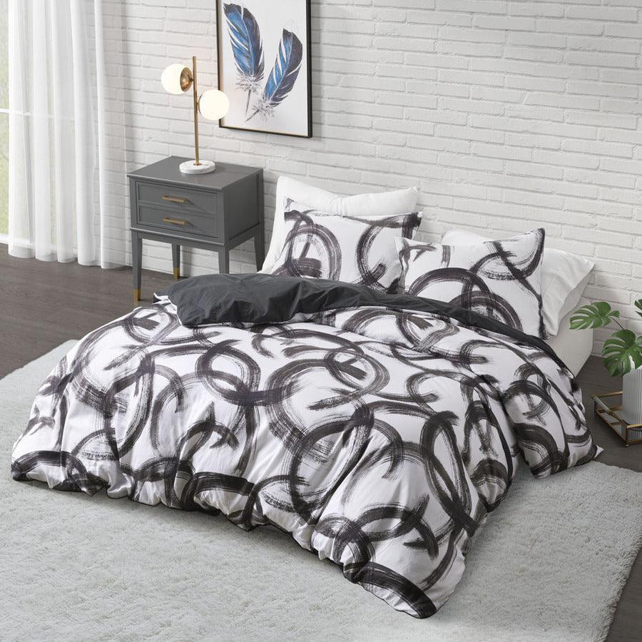 Olliix.com Duvet & Duvet Sets - Anaya Full/Queen Cotton Printed Duvet Cover Set Black & White