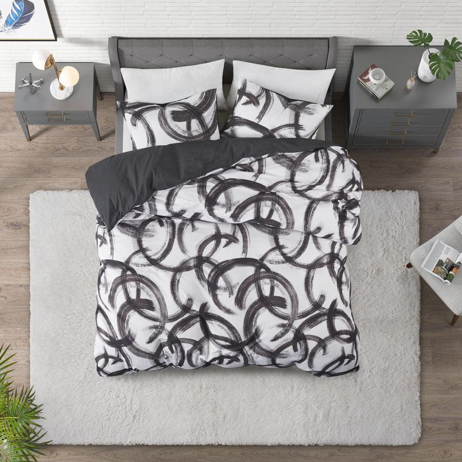 Olliix.com Duvet & Duvet Sets - Anaya Full/Queen Cotton Printed Duvet Cover Set Black & White