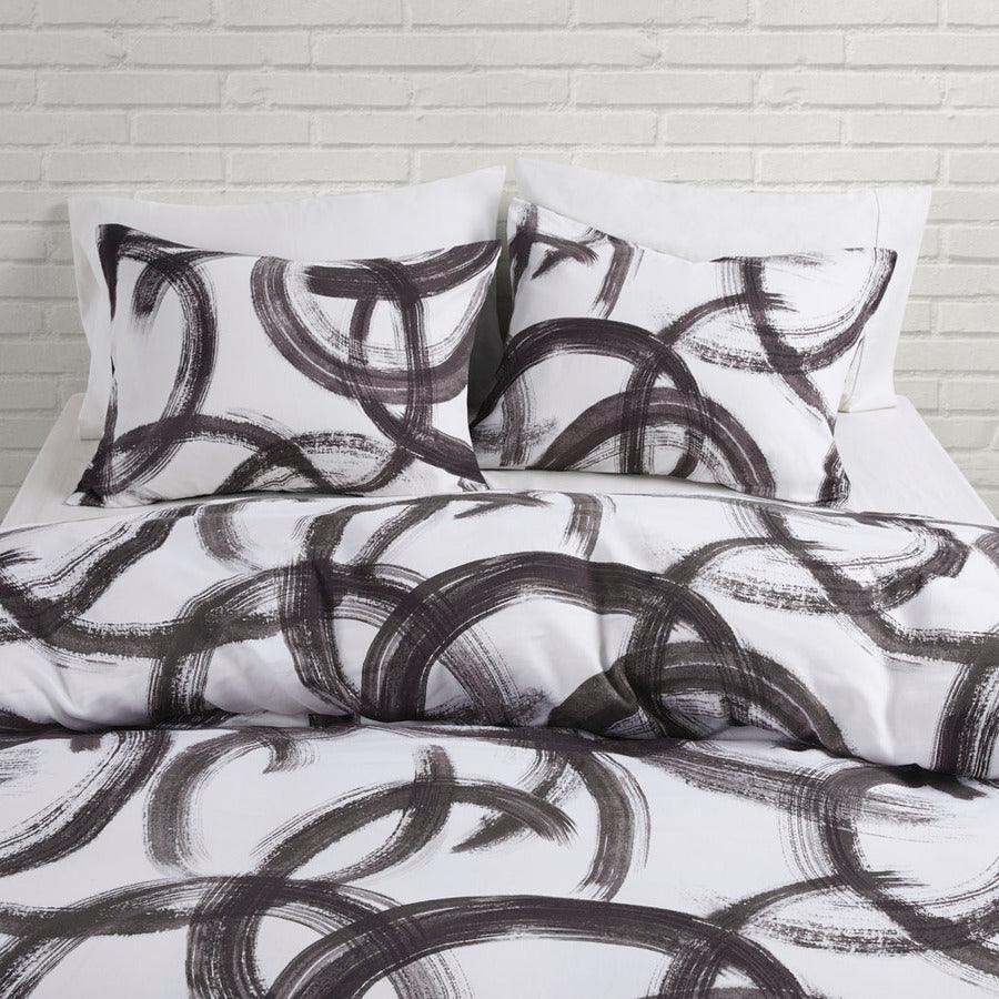 Olliix.com Duvet & Duvet Sets - Anaya Full/Queen Cotton Printed Duvet Cover Set Black & White