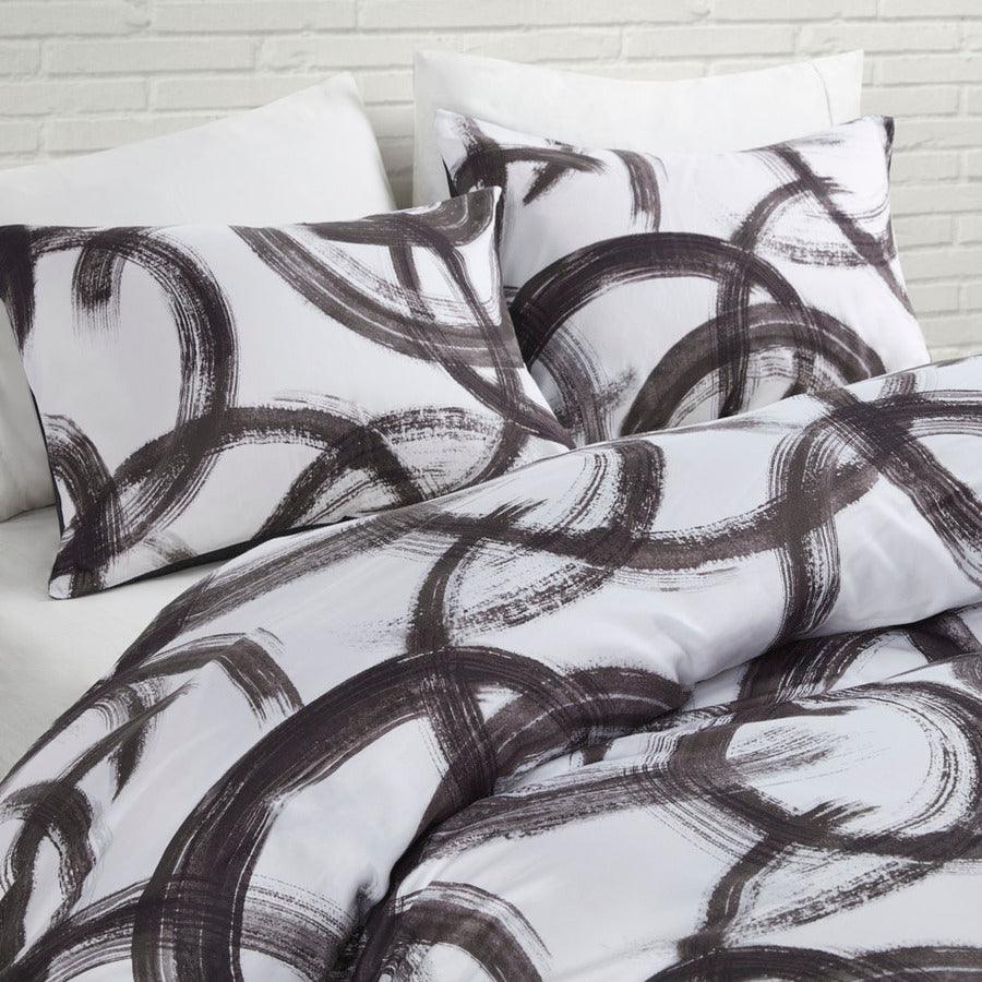 Olliix.com Duvet & Duvet Sets - Anaya Full/Queen Cotton Printed Duvet Cover Set Black & White