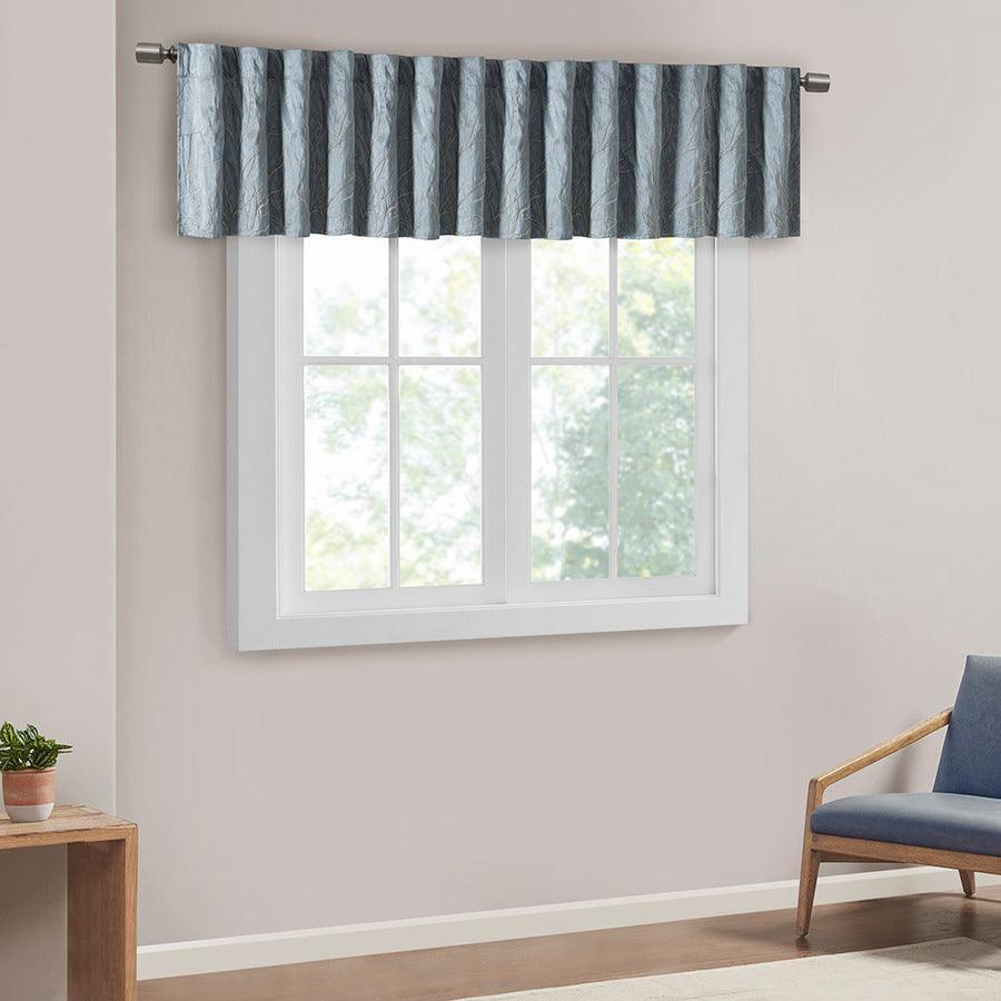 Olliix.com Curtains - Andora Transitional Faux Silk Embroidered Window Valance 50"W x 18"L Blue