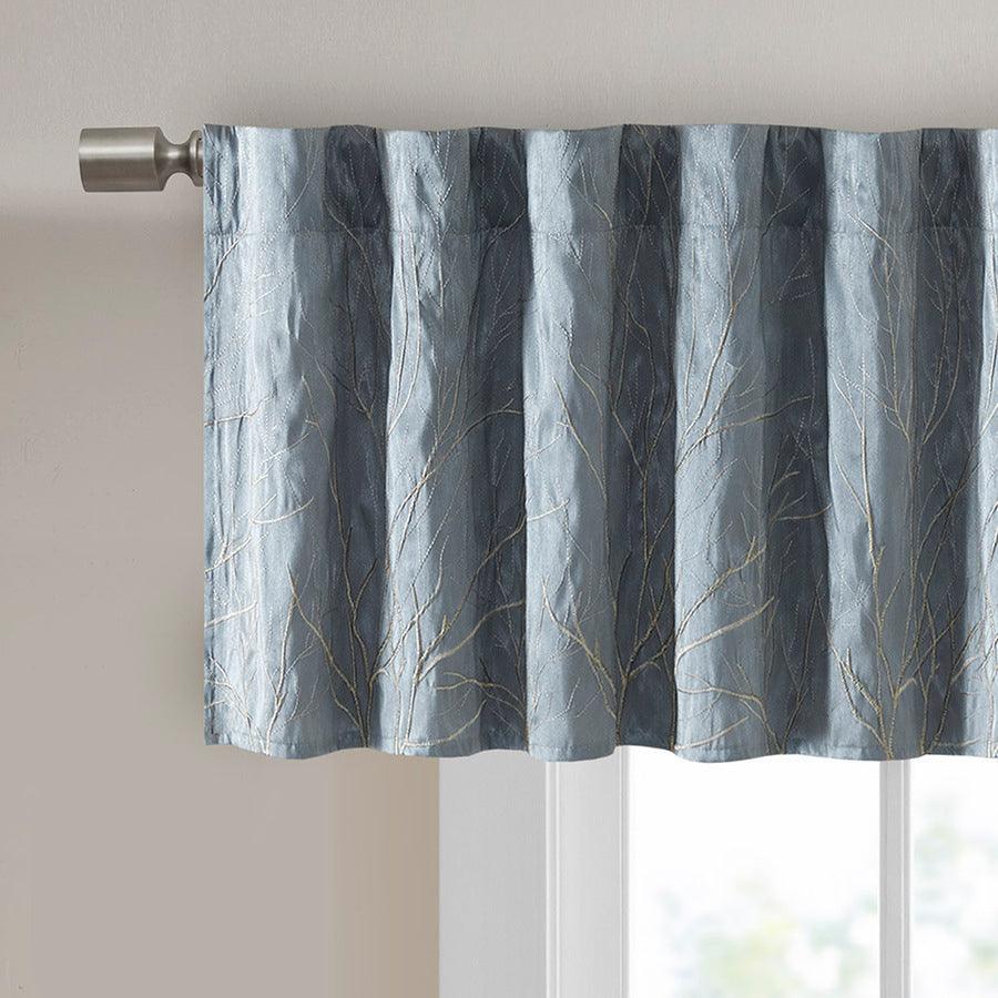 Olliix.com Curtains - Andora Transitional Faux Silk Embroidered Window Valance 50"W x 18"L Blue