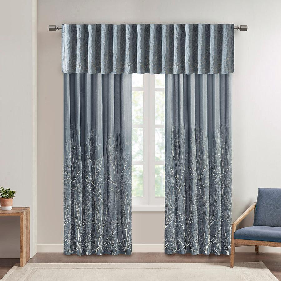 Olliix.com Curtains - Andora Transitional Faux Silk Embroidered Window Valance 50"W x 18"L Blue