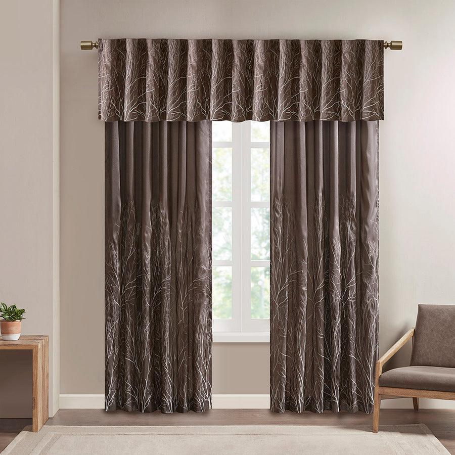 Olliix.com Curtains - Andora Transitional Faux Silk Embroidered Window Valance 50"W x 18"L Chocolate