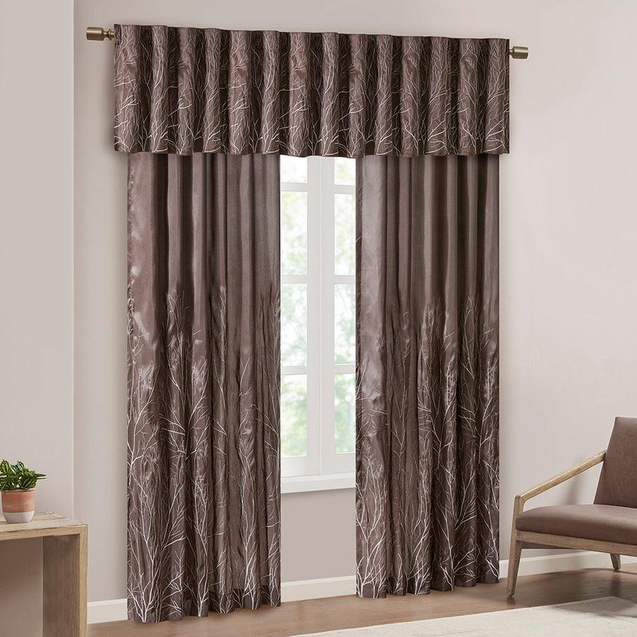 Olliix.com Curtains - Andora Transitional Faux Silk Embroidered Window Valance 50"W x 18"L Chocolate