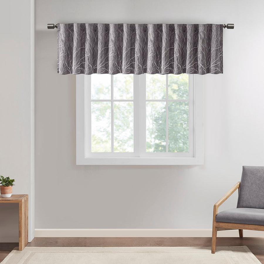 Olliix.com Curtains - Andora Transitional Faux Silk Embroidered Window Valance 50"W x 18"L Gray