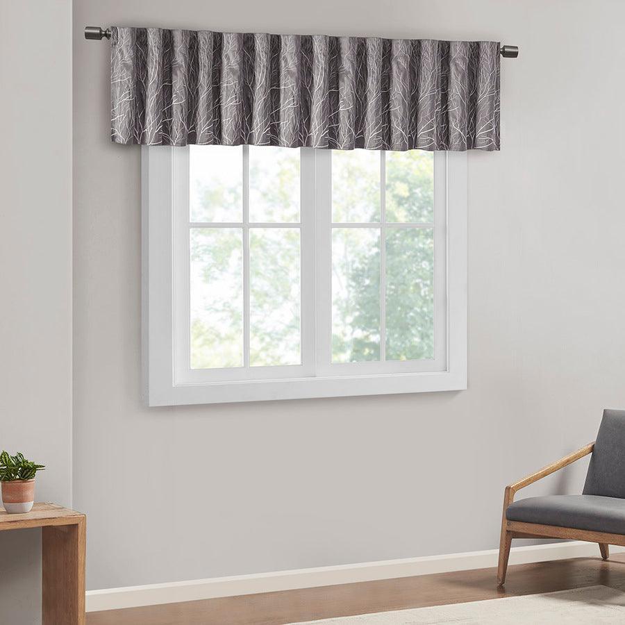 Olliix.com Curtains - Andora Transitional Faux Silk Embroidered Window Valance 50"W x 18"L Gray