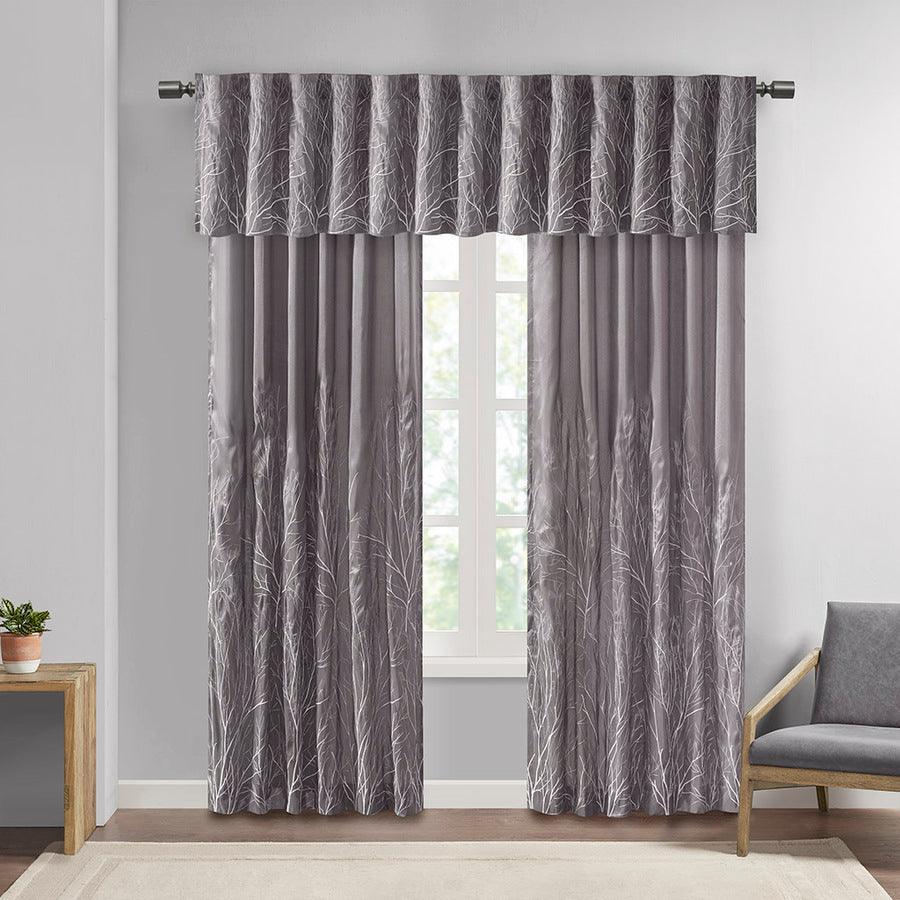 Olliix.com Curtains - Andora Transitional Faux Silk Embroidered Window Valance 50"W x 18"L Gray