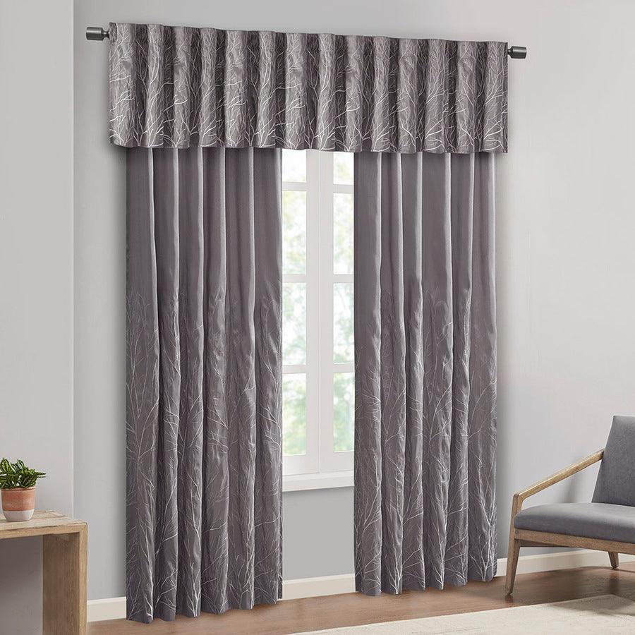 Olliix.com Curtains - Andora Transitional Faux Silk Embroidered Window Valance 50"W x 18"L Gray