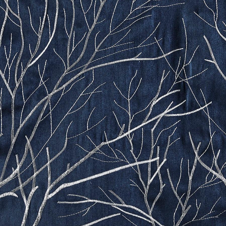 Olliix.com Curtains - Andora Transitional Faux Silk Embroidered Window Valance 50"W x 18"L Navy