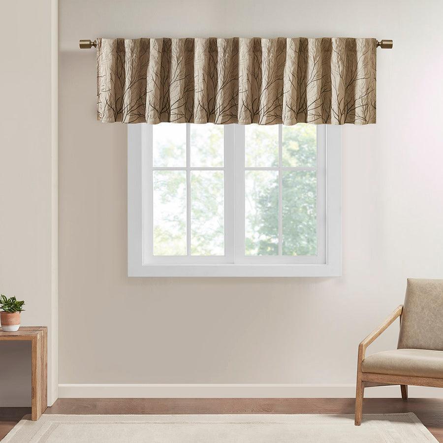 Olliix.com Curtains - Andora Transitional Faux Silk Embroidered Window Valance 50"W x 18"L Tan