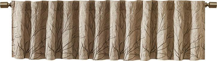 Olliix.com Curtains - Andora Transitional Faux Silk Embroidered Window Valance 50"W x 18"L Tan