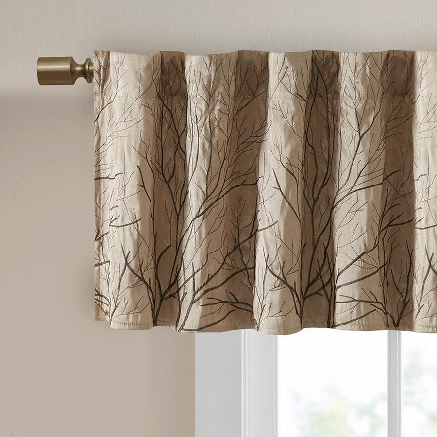 Olliix.com Curtains - Andora Transitional Faux Silk Embroidered Window Valance 50"W x 18"L Tan