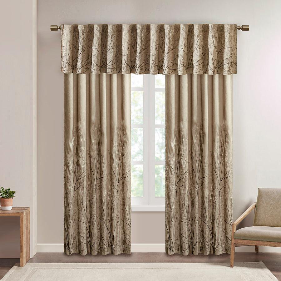 Olliix.com Curtains - Andora Transitional Faux Silk Embroidered Window Valance 50"W x 18"L Tan
