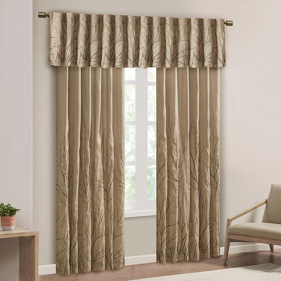 Olliix.com Curtains - Andora Transitional Faux Silk Embroidered Window Valance 50"W x 18"L Tan