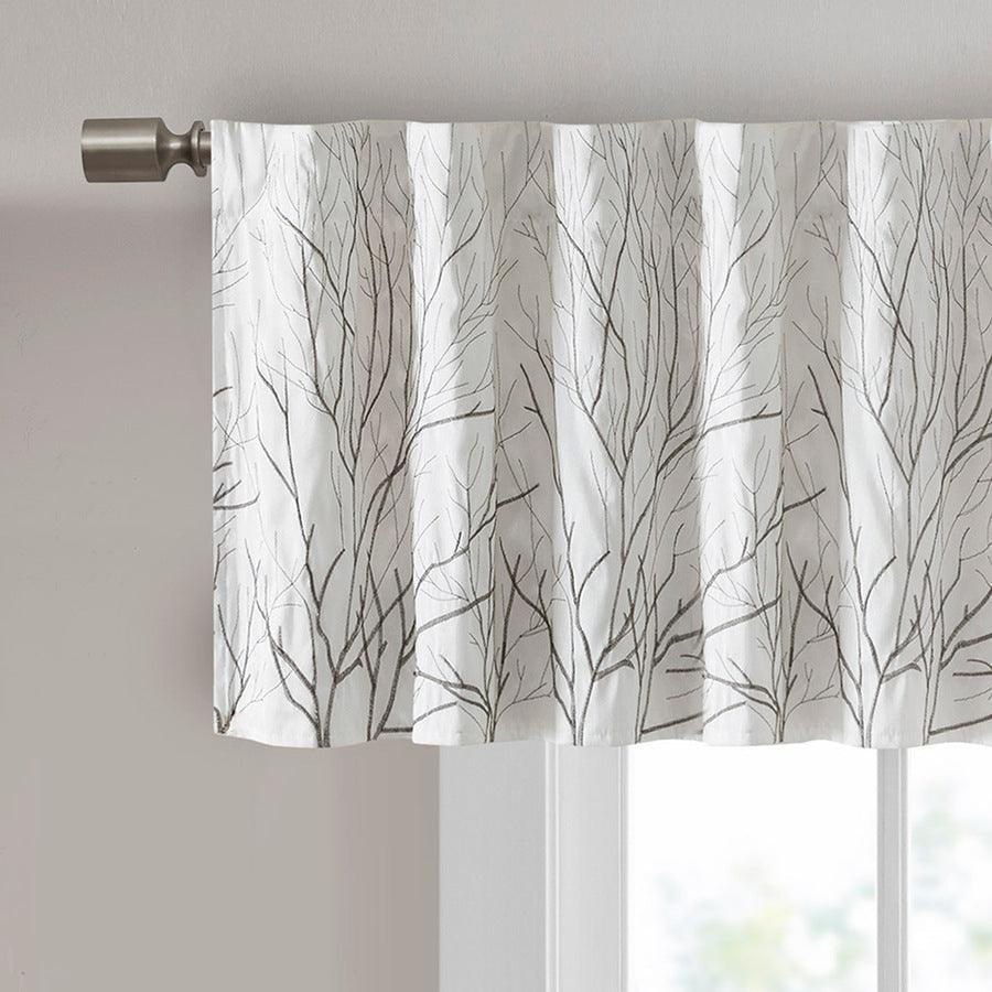 Olliix.com Curtains - Andora Transitional Faux Silk Embroidered Window Valance 50"W x 18"L White