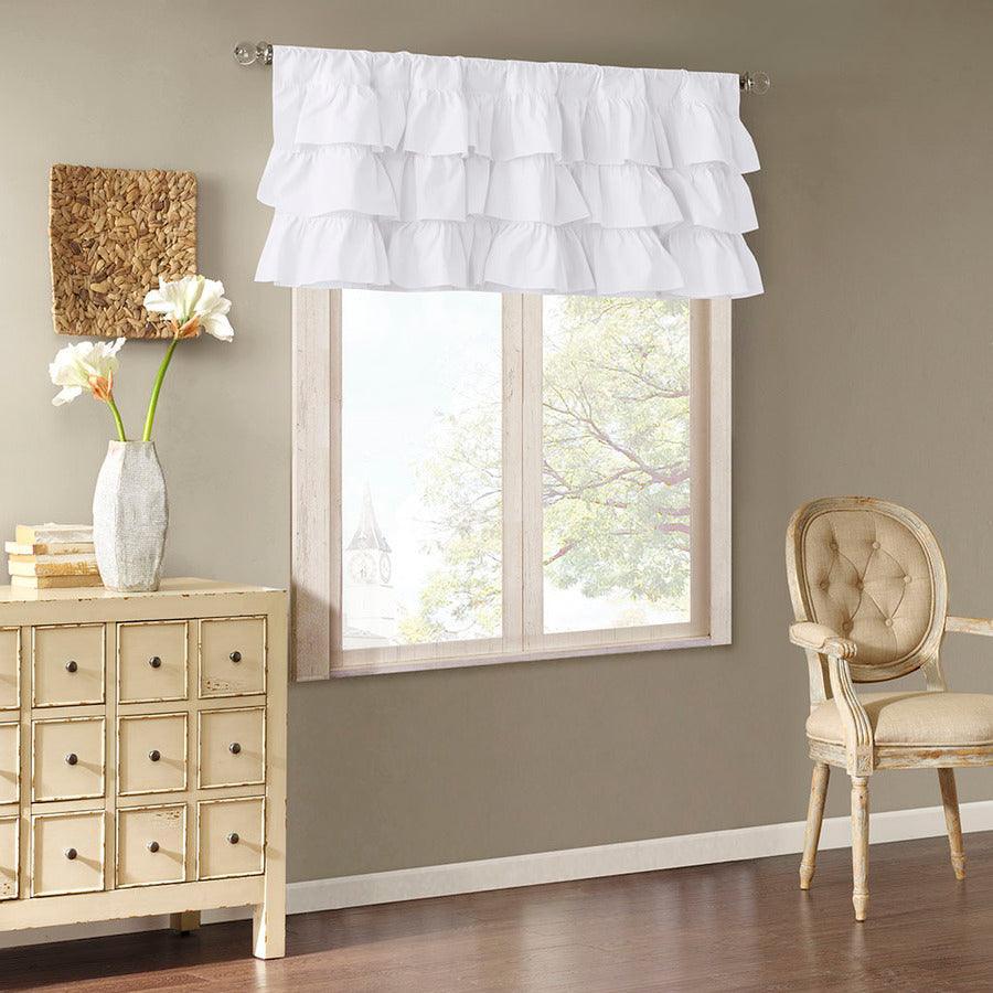 Olliix.com Curtains - Anna Cottage/Country Cotton Oversized Ruffle Valance 50"W x 18"L White