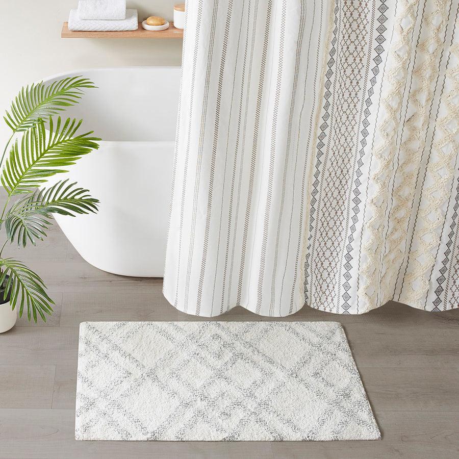 Shop Ansel Geo Diamond Yarn Dyed Cotton Tufted Bath Rug Grey