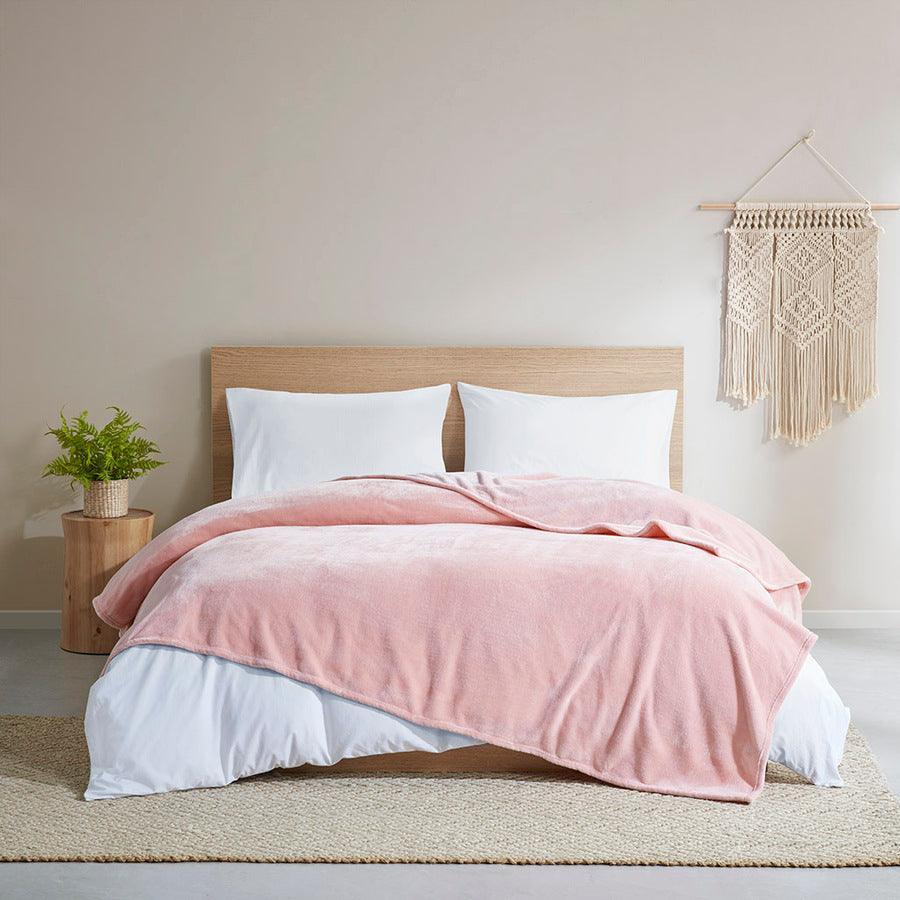 Olliix.com Comforters & Blankets - Antimicrobial Casual Plush Blanket Full/Queen Blush