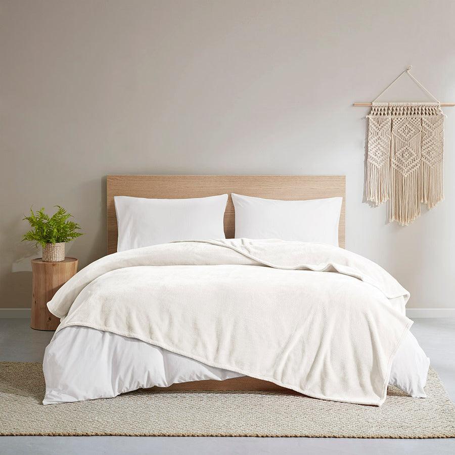Olliix.com Comforters & Blankets - Antimicrobial Casual Plush Blanket Full/Queen Ivory