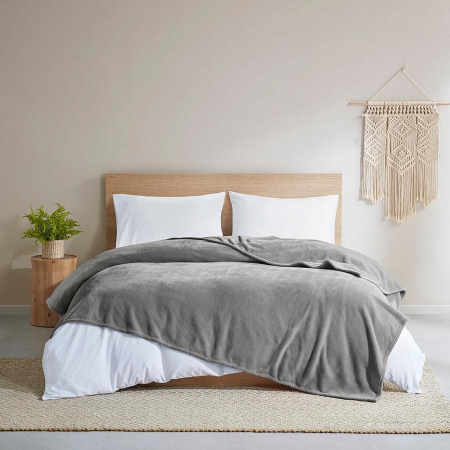 Olliix.com Comforters & Blankets - Antimicrobial Casual Plush Blanket King Charcoal