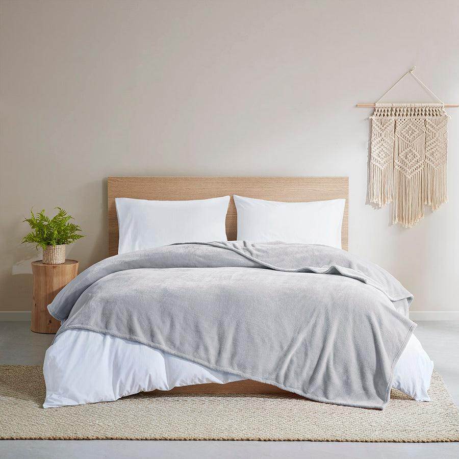 Olliix.com Comforters & Blankets - Antimicrobial Casual Plush Blanket King Gray