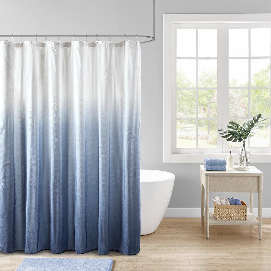 Olliix.com Shower Curtains - Ara Ombre Printed Seersucker Shower Curtain Blue