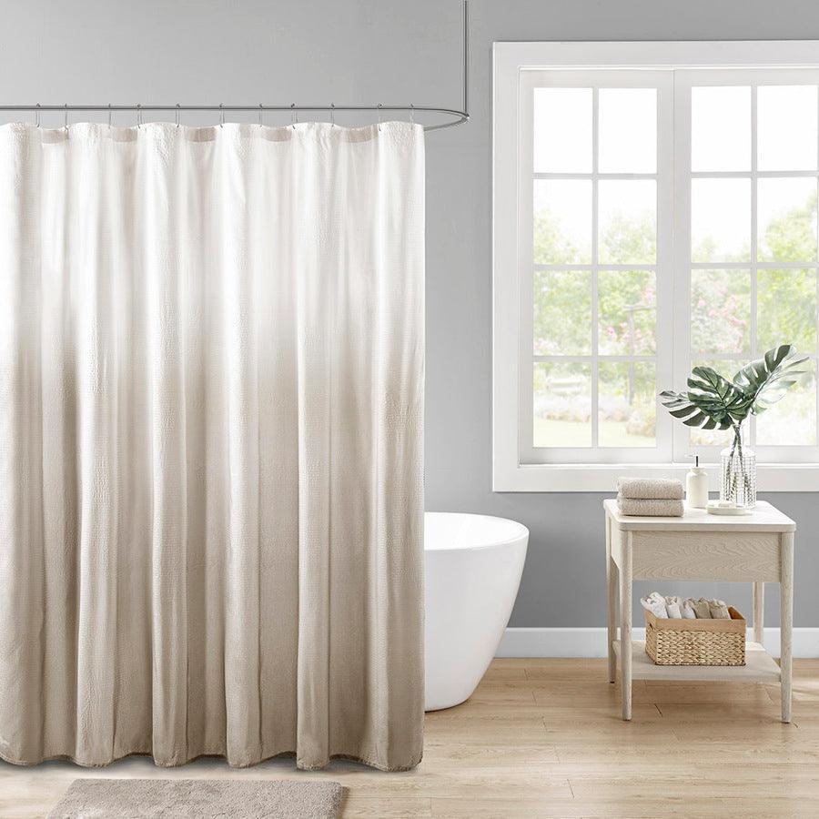 Olliix.com Shower Curtains - Ara Ombre Printed Seersucker Shower Curtain Taupe