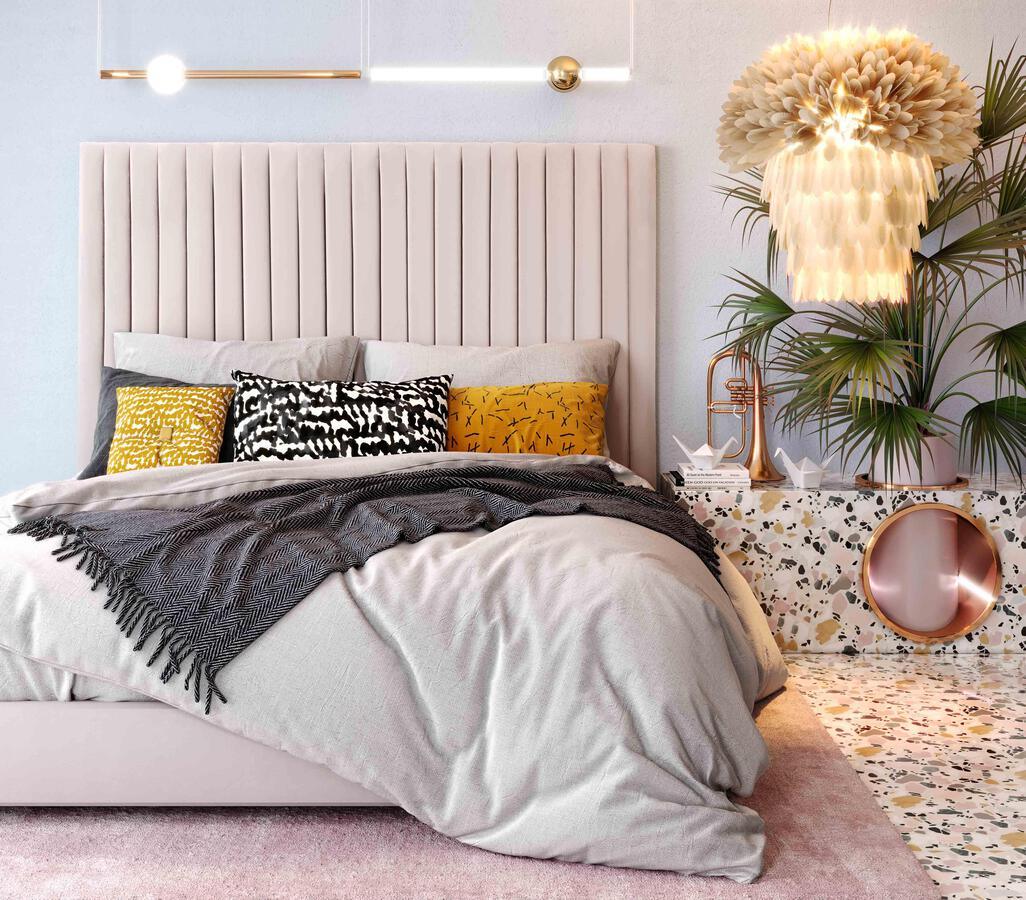 Tov Furniture Beds - Arabelle Blush Velvet Bed in Queen