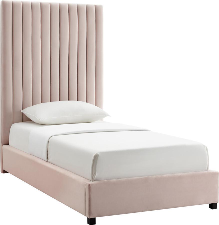 Tov Furniture Beds - Arabelle Blush Velvet Bed in Twin Blush