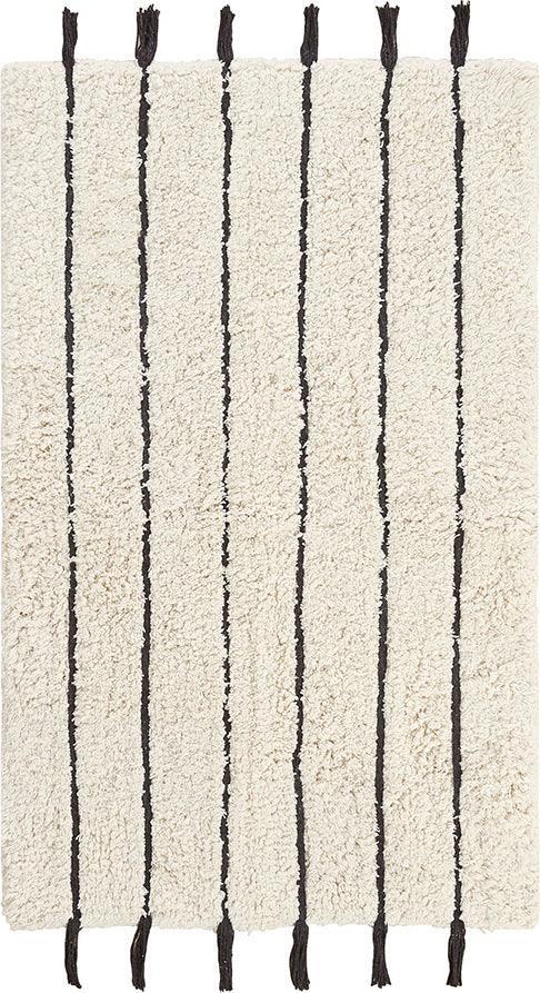 Olliix.com Bath Rugs - Arbor Stripe Tassel Cotton Tufted Rug Black & Neutral