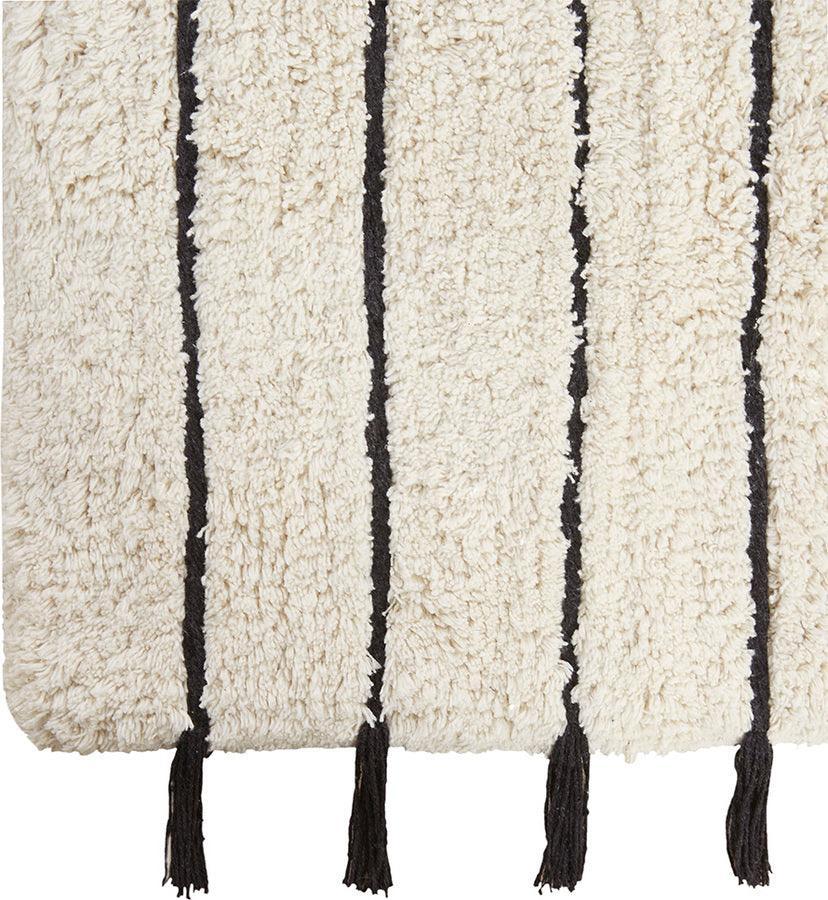 Olliix.com Bath Rugs - Arbor Stripe Tassel Cotton Tufted Rug Black & Neutral