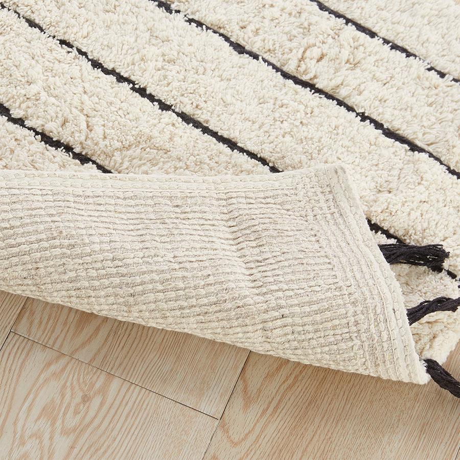 Olliix.com Bath Rugs - Arbor Stripe Tassel Cotton Tufted Rug Black & Neutral