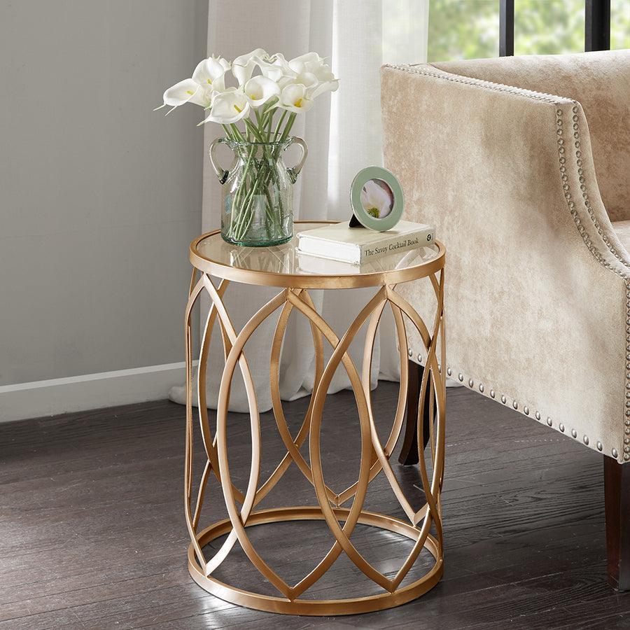 Olliix.com Side & End Tables - Arlo Metal Eyelet Accent Table Gold & Glass