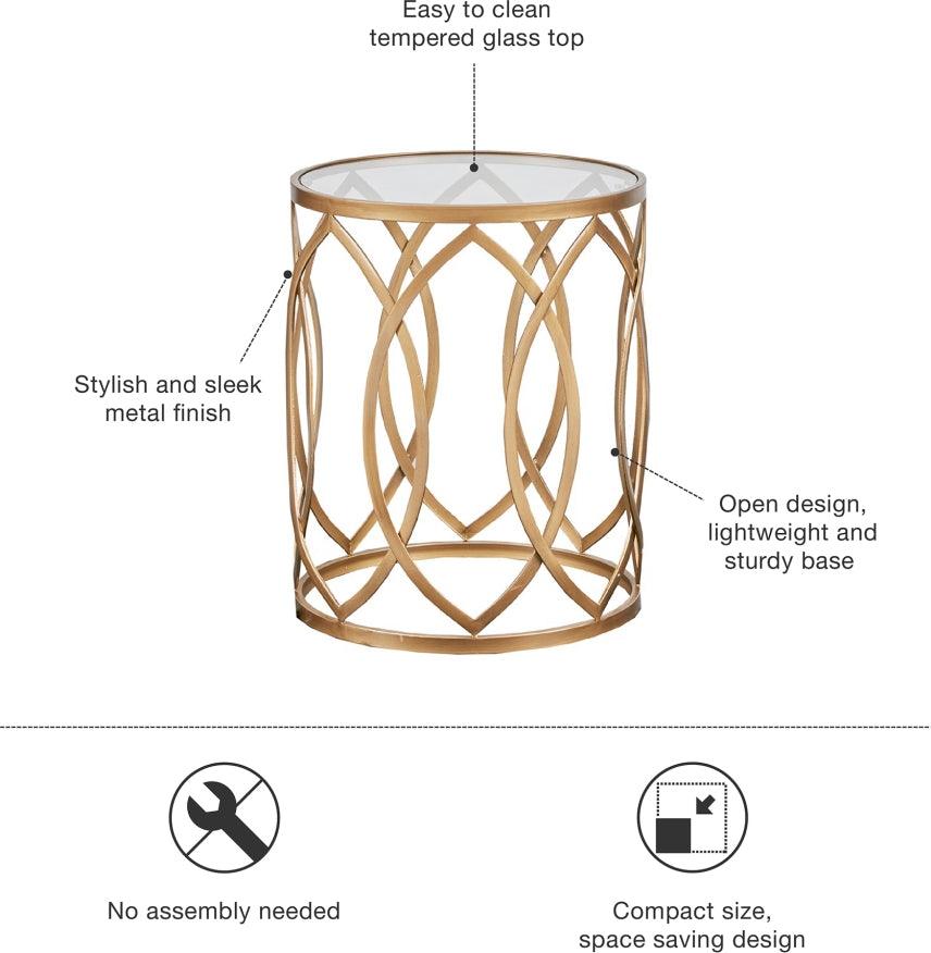 Olliix.com Side & End Tables - Arlo Metal Eyelet Accent Table Gold & Glass
