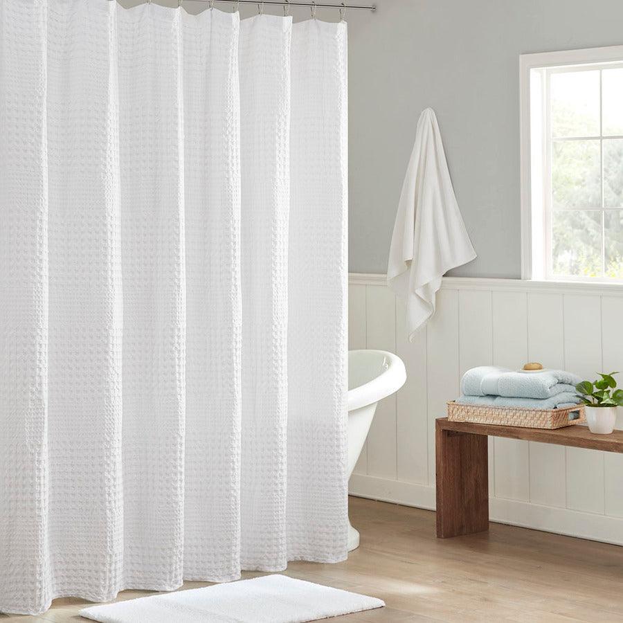 Olliix.com Shower Curtains - Arlo Super Waffle Textured Solid Shower Curtain White
