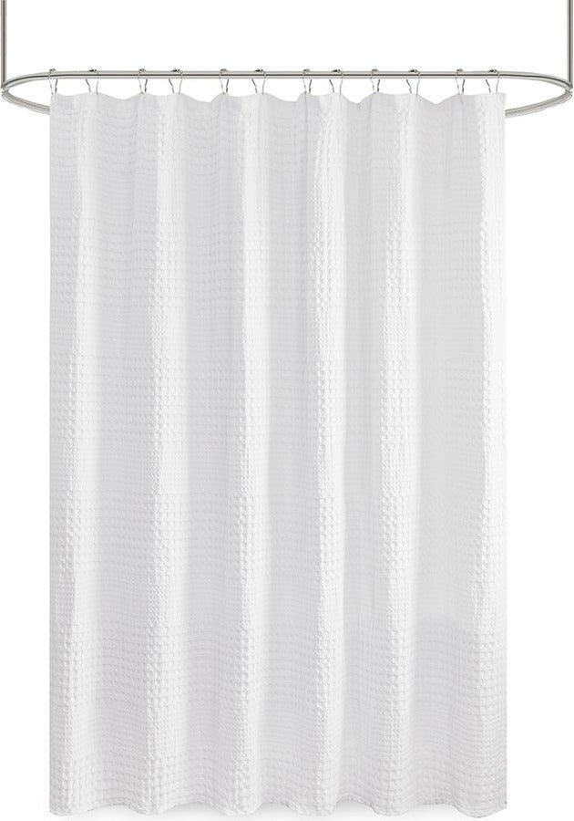 Olliix.com Shower Curtains - Arlo Super Waffle Textured Solid Shower Curtain White