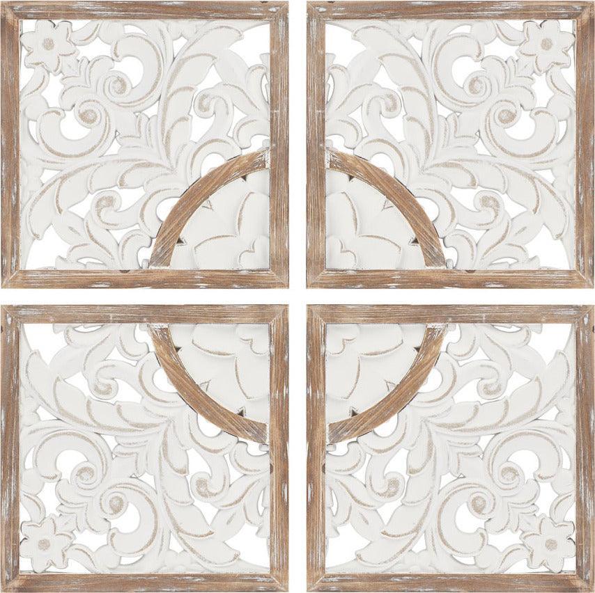 Olliix.com Wall Art - Arwen Medallion Wood Wall Decor 4 Piece Set Natural & White