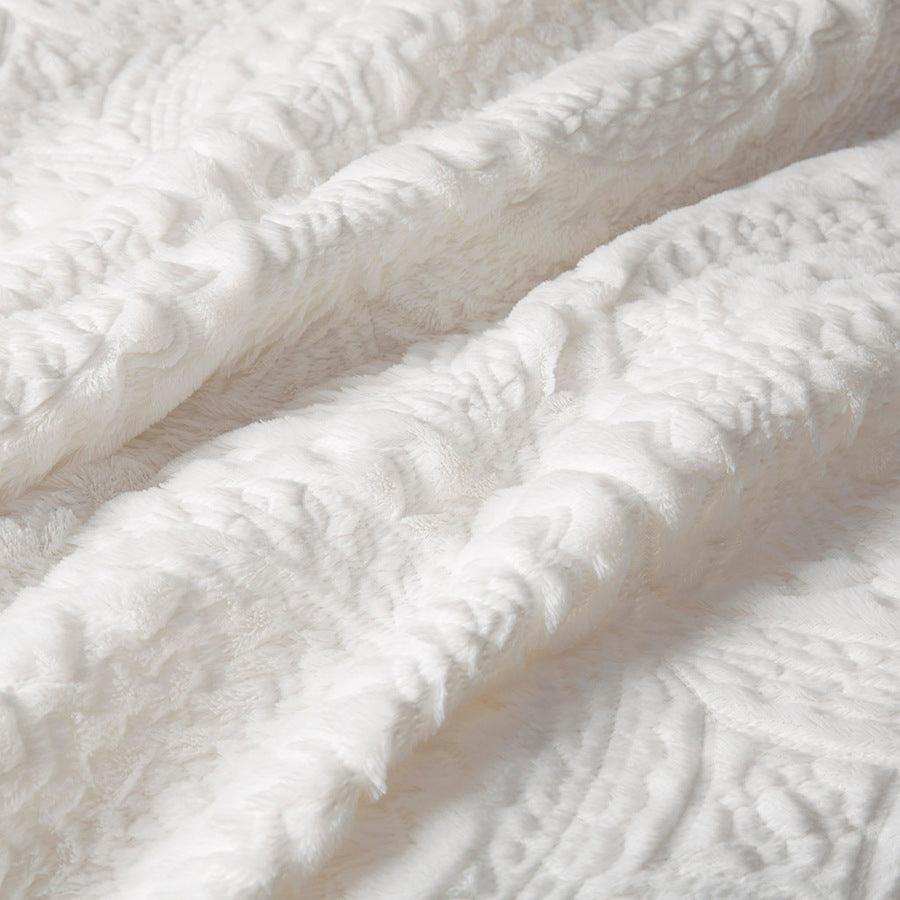 Olliix.com Comforters & Blankets - Arya 26 " W Embroidered Medallion Faux Fur Ultra Plush Comforter Mini Set Ivory Full/Queen