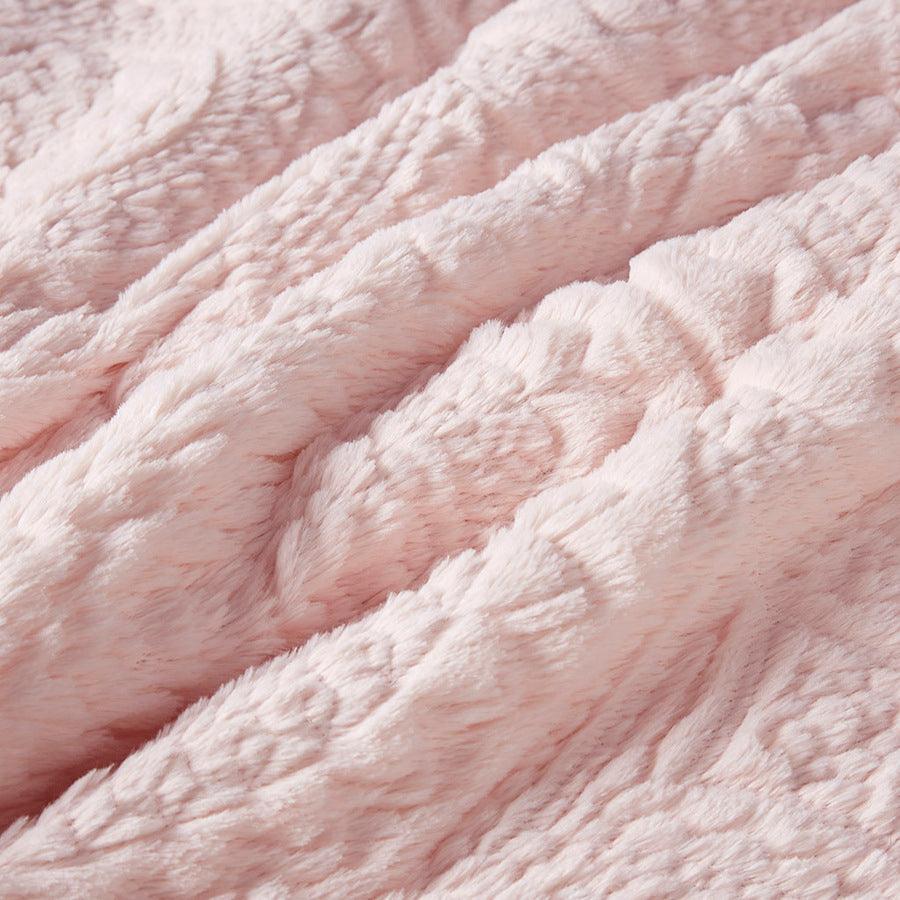 Olliix.com Comforters & Blankets - Arya Embroidered Medallion 26 " W Faux Fur Ultra Plush Comforter Mini Set Blush Full/Queen
