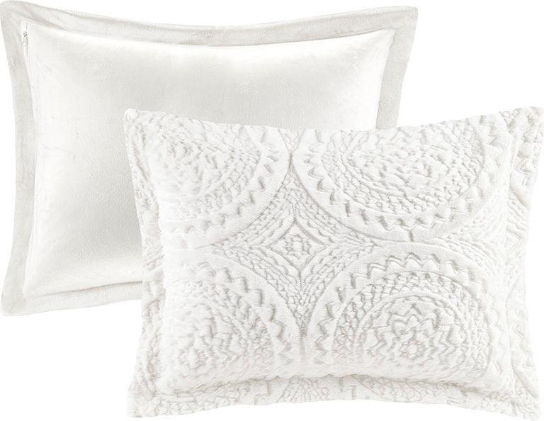 Olliix.com Duvet & Duvet Sets - Arya Embroidered Medallion Faux Fur Ultra Plush Duvet Cover Set King Ivory