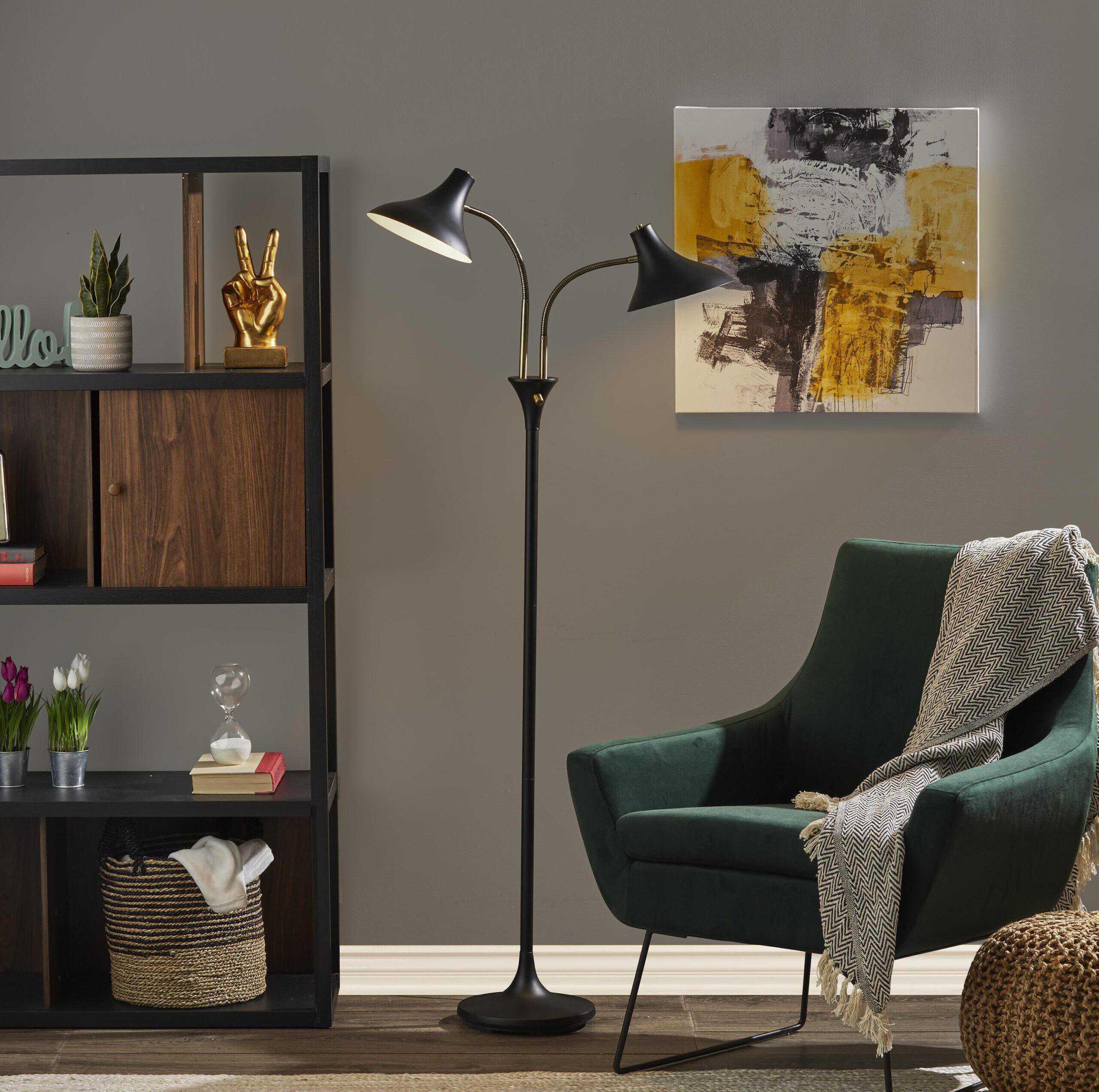 Adesso Floor Lamps - Ascot Floor Lamp Black & Antique Brass