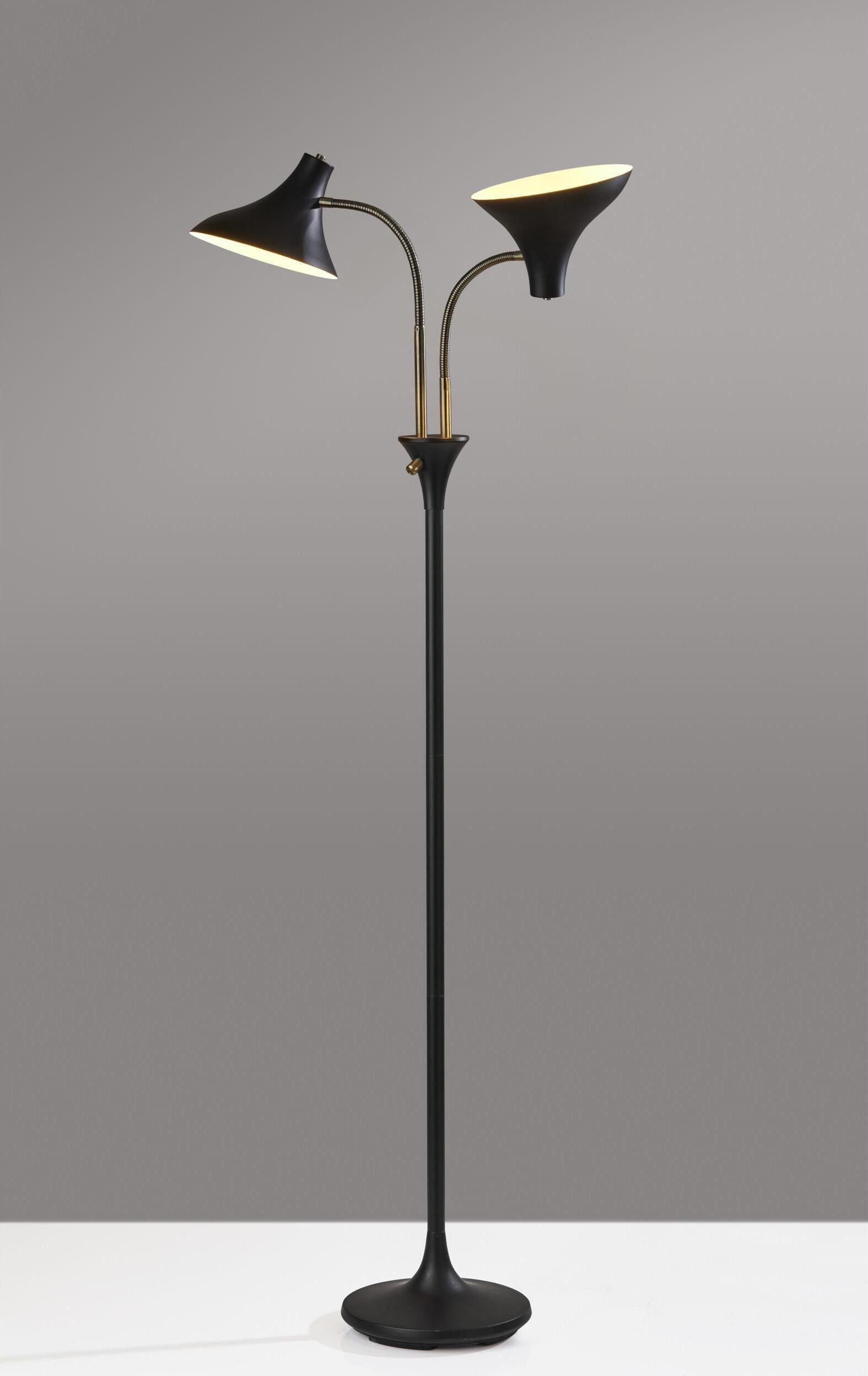 Adesso Floor Lamps - Ascot Floor Lamp Black & Antique Brass
