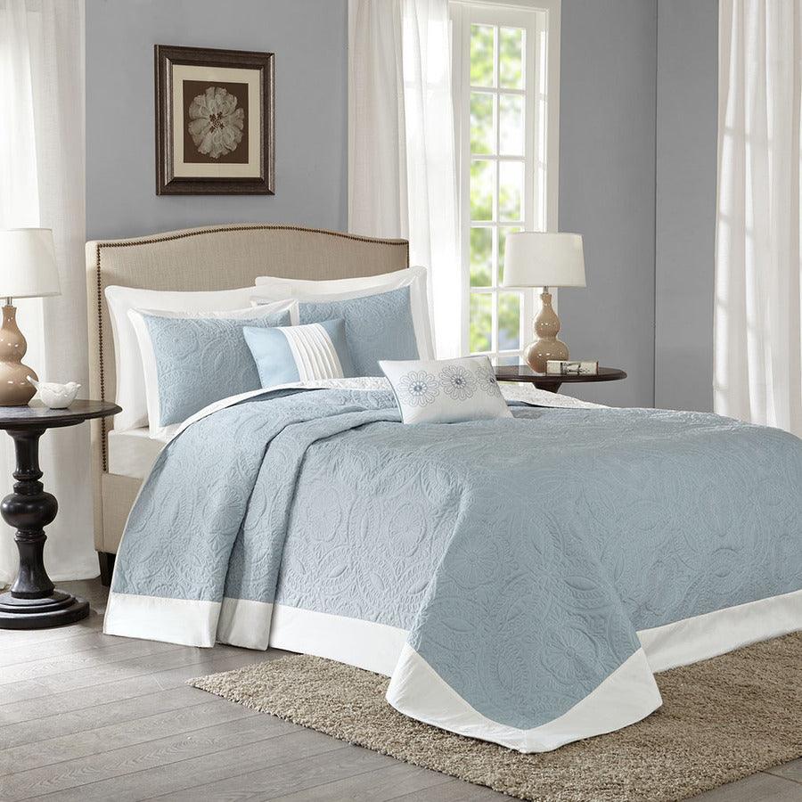 Olliix.com Comforters & Blankets - Ashbury King 5 Piece Reversible Bedspread Set Blue